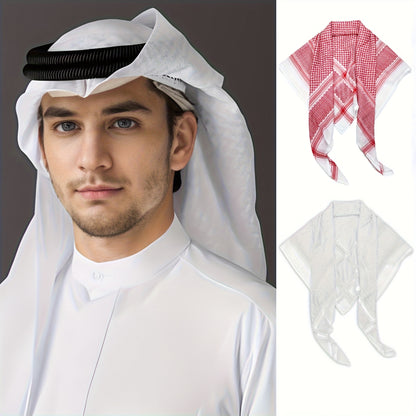 Arabic Headscarf, Ethnic Jacquard Headscarf, Traditional Red and White Checkered Breathable Large Scarf, Sun Protection and Sandproof Face Scarf, Unisex, Outdoor Vacation Hiking Windproof Sand Scarf