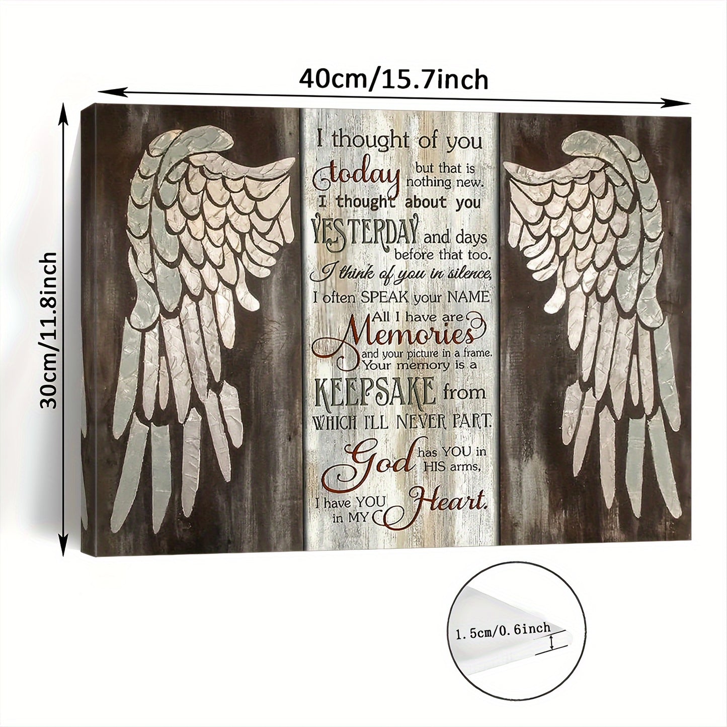 Room Decor 1pc Rustic Angel Wings Wooden Framed Canvas Art, 11.8X15.7Inch Inspirational Quote Wall Decor, Woven Memory Print for Living Room, Bedroom, Kitchen, Home & Office, Bachelor Party Festival Gift Idea