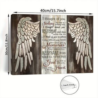 Room Decor 1pc Rustic Angel Wings Wooden Framed Canvas Art, 11.8X15.7Inch Inspirational Quote Wall Decor, Woven Memory Print for Living Room, Bedroom, Kitchen, Home & Office, Bachelor Party Festival Gift Idea