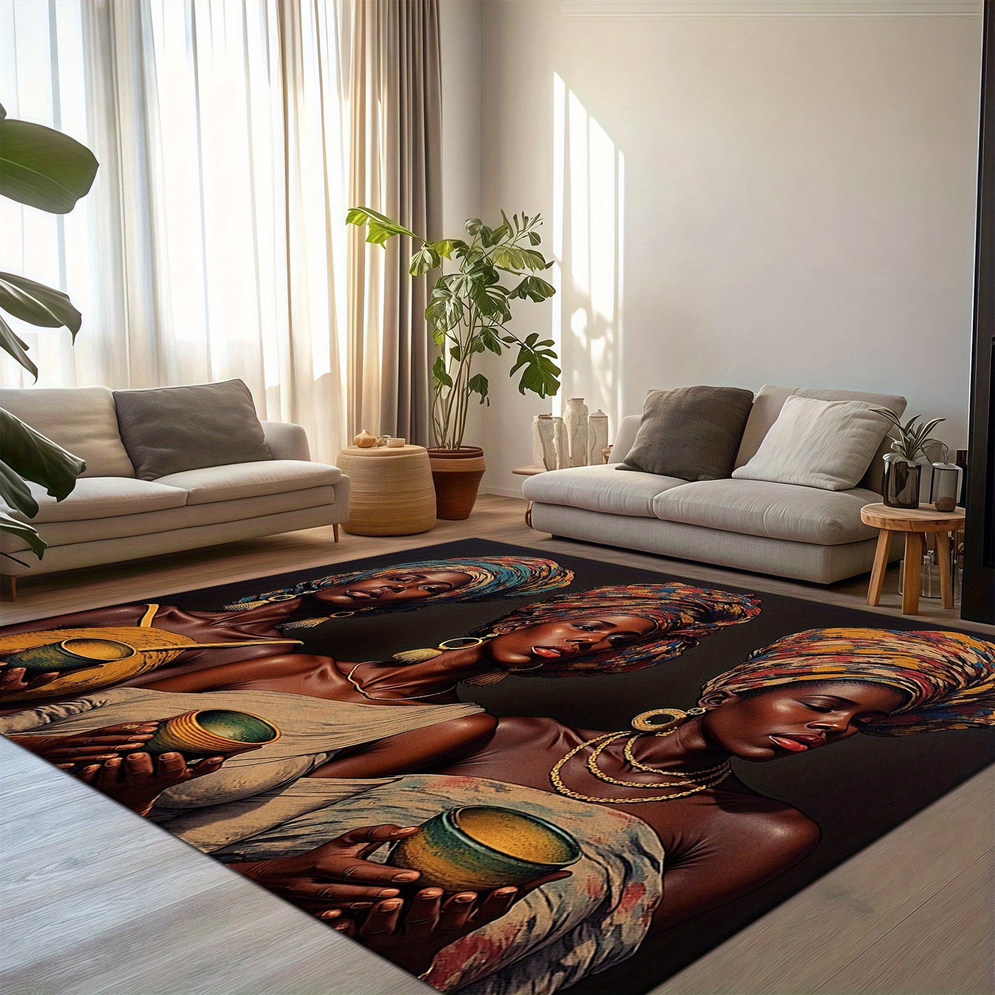 3D Printed Velvet Bohemian Area Mat - Soft, Durable, Machine Washable, Non-Slip, Thick & Comfortable for Living Room, Bedroom, Entryway - 850g/m², Rectangular Shape, Vibrant African-Inspired Design, Rugs for Living Room