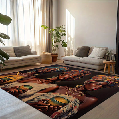 3D Printed Velvet Bohemian Area Mat - Soft, Durable, Machine Washable, Non-Slip, Thick & Comfortable for Living Room, Bedroom, Entryway - 850g/m², Rectangular Shape, Vibrant African-Inspired Design, Rugs for Living Room
