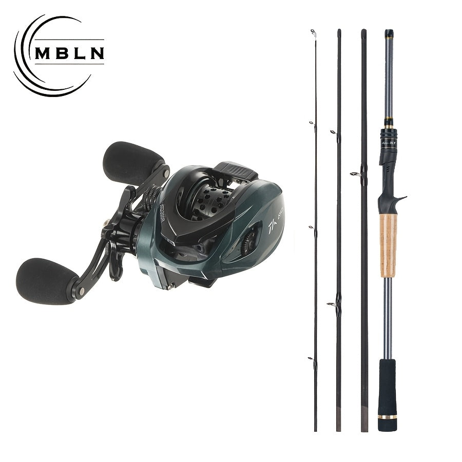 Carbon Fiber Four-Section Fishing Rod Water Drop Reel Set 77.95 inch Fishing Rod Micro-Curve Cup Water Drop Fishing Line Reel Combination - Fast Action Fisherman, Medium Power, 7.2:1 Gear Ratio, Including Line, Bait and Acces