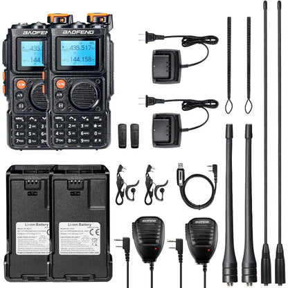 BAOFENG K6 Tri Band Handheld Ham Radio Full Kit 5W Two Way Radio UHF VHF 1 25M NOAA FM Air Receiver 2600mAh Battery Type C Charging Speaker Mic Programming Cable Chirp Compatible 2 Packs