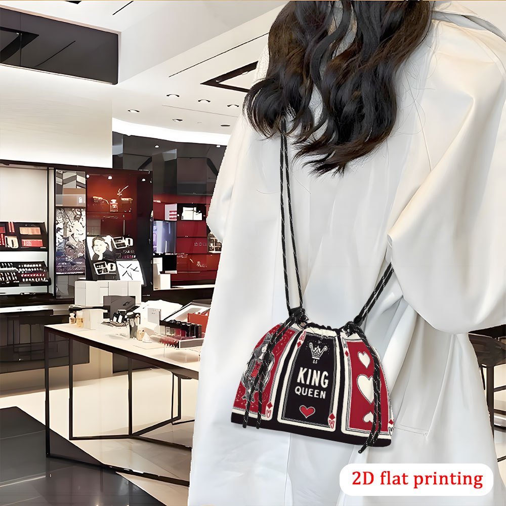 1pc Women's King & Queen Playing Card Print Crossbody Bag - Vibrant Red/Black/White Design with Hearts & Spades, Lightweight Drawstring Closure, Reusable Polyester Purse for Weddings, Parties, Travel, Everyday Use - Gift Idea