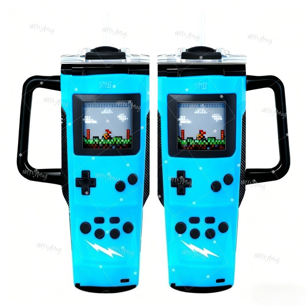 Retro Gaming Console Themed 40oz - Stainless with Game /GBA Screen, Leakproof Lid & Straw Cap - Double-Wall Insulation for Hot/Cold Drinks - Ideal for Gamers, Travel, Car, Outdoor (40oz Hydration