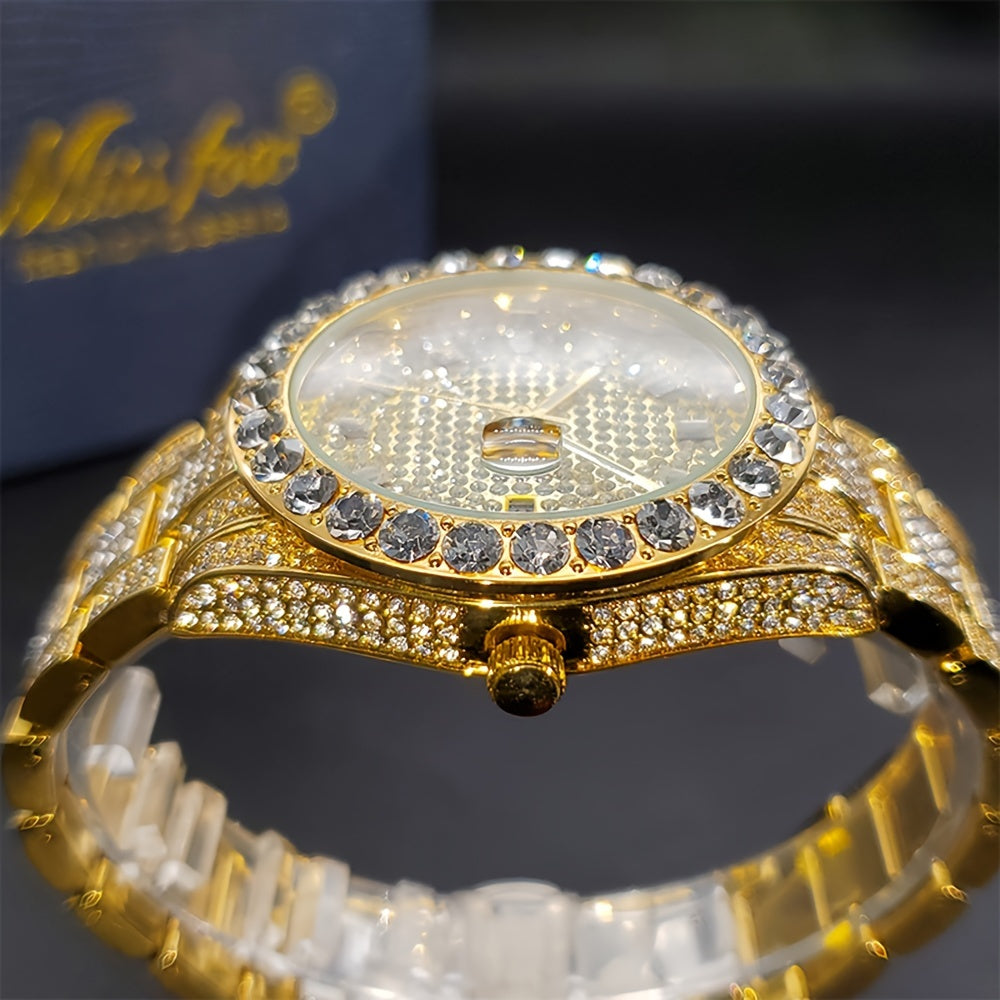 Men's Classic Business Quartz Watch - Rhinestone Dial, Zinc Alloy Strap - Party Style | Calendar Feature | Battery Powered