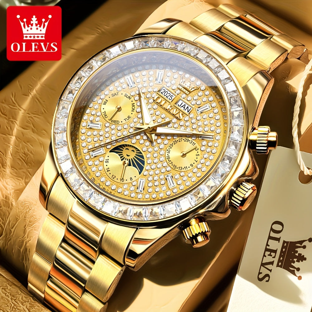 OLEVS Men's Automatic Mechanical Business Watch - Stainless Steel Luminous Golden-Tone Dial with Accents, Date & Day Display, Luxury Dress Watch for Formal Events & Professional Settings, Automatic Mechanical Watch, Formal Ti