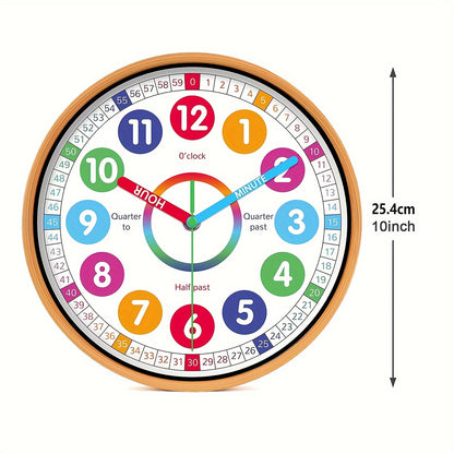 2D Flat, 10-Inch Educational Clock-Silent Non-Tick Learning Tool with Color Coded Minutes, Quiet Japanese Quartz Movement-Suitable for Classrooms, Homes, Offices-Battery Powered Wall Clock (AA Battery Not Included)-Modern Dec