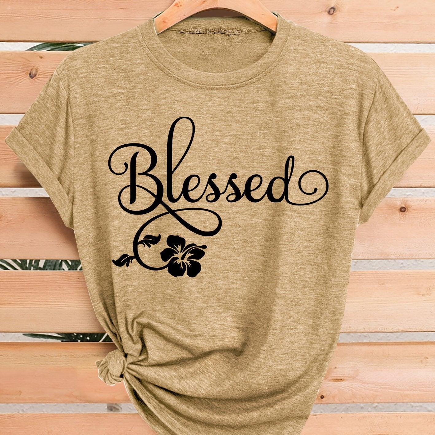 Women's Casual Short Sleeve T-Shirt - Blessed Floral Print Retro Style, Soft Stretch Round Neck Top, Machine Washable All-Season Comfort, Multi-Color Options S-XXL, Ladies T Shirts