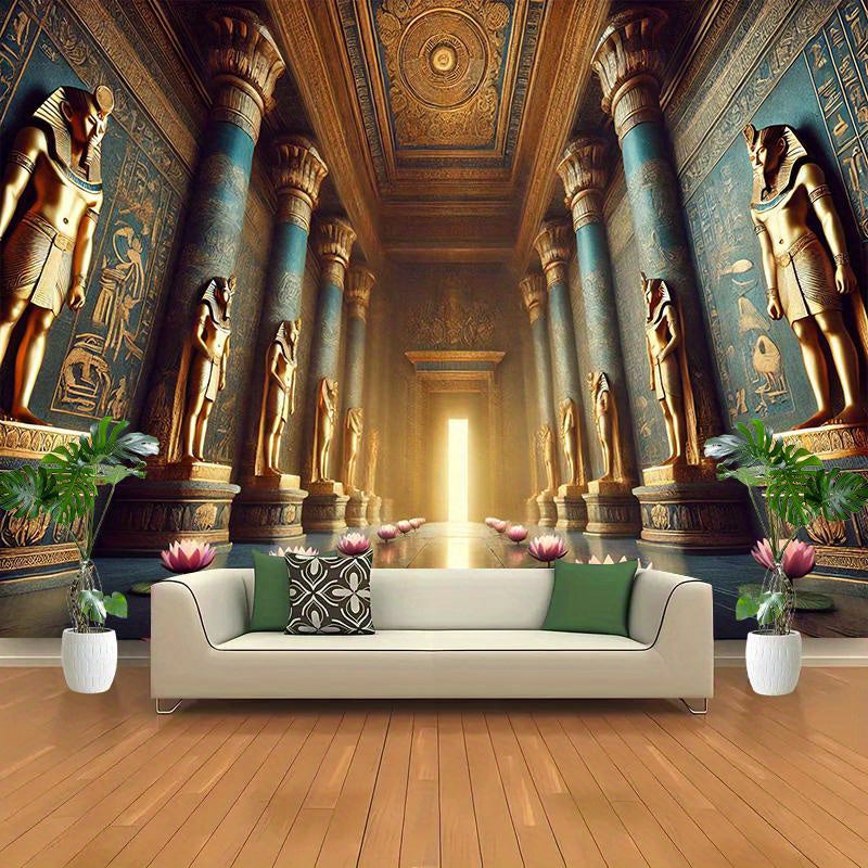1pc, Ancient Egyptian Golden Hall, Polyester 71*91inch Party Banner, No Power Required, Easy to Hang Background Cloth, Suitable for Living Room, Bedroom, Office, Outdoor Durable Wall Hanging, Yard Decoration, Holiday Decorati