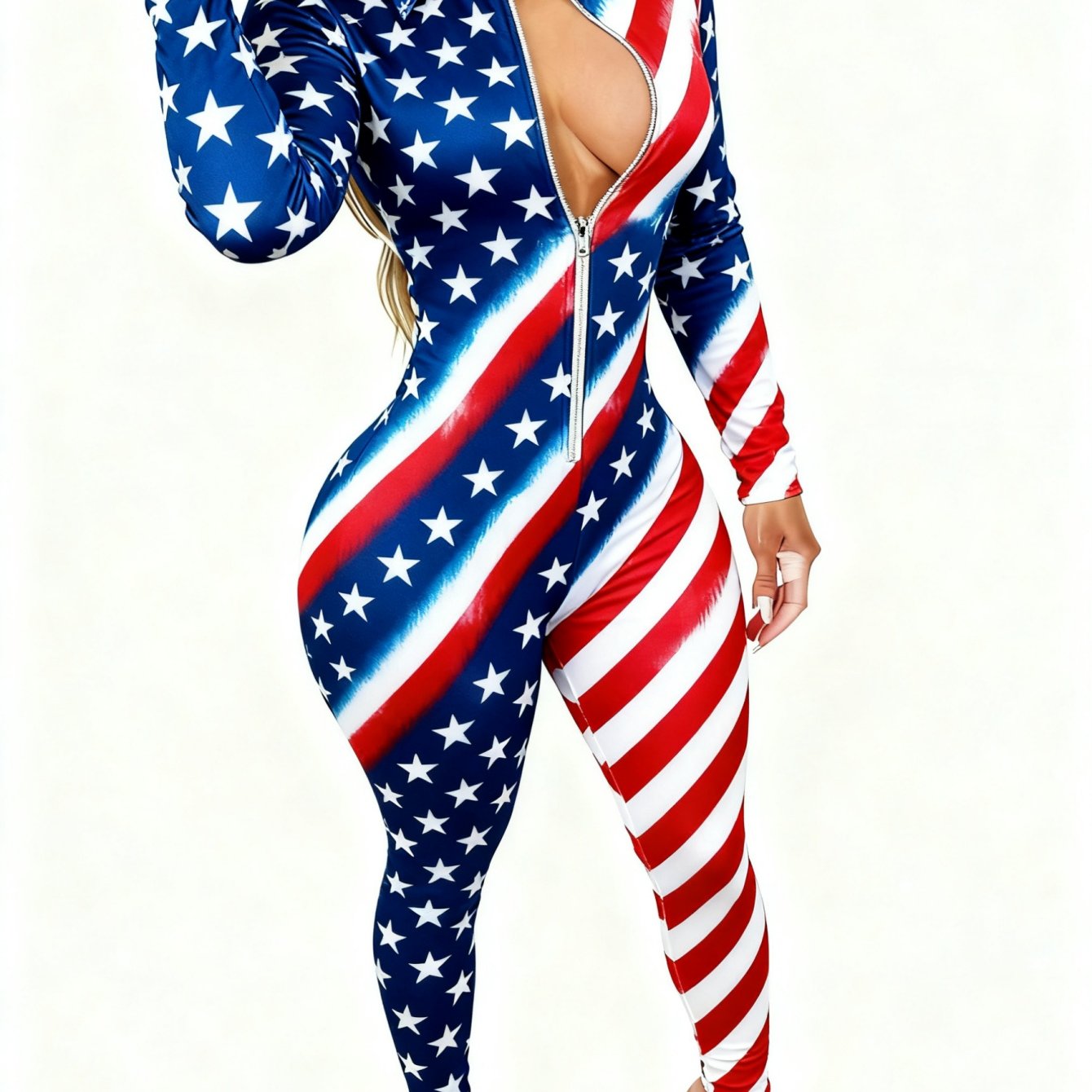 Women's Elegant Sexy Full-Body Print Jumpsuit - Long Sleeve Collar Zipper Front /Pant Suit, All-Season Party Wedding Guest Special Occasion Outfit, Machine Washable & Dry Cleanable