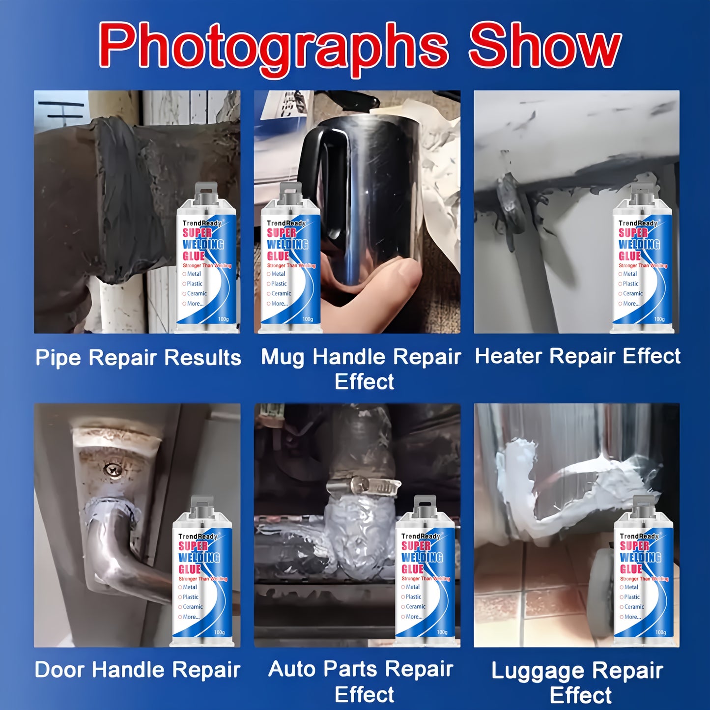 100g Heavy Duty Casting Glue | 2-IN-1 Liquid Welding Glue High Strength Glue Includes Frosted Paper, Thrust Rod & Mixing Stick | Oilproof Metal Glue for Metal | Metal Casting Adhesive, Castor Glue, Super Epoxies Glue, AB Glue