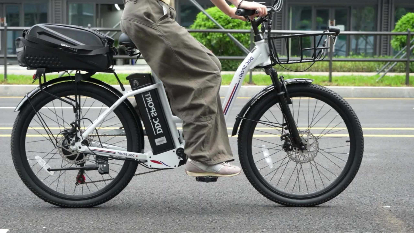 24-inch Wheels, 20-26MPH Commuter, LCD Display, 7 Speed Shift Adult Electric Bicycle, 350-500w Powerful Motor, 36V 10.4A Lithium Battery, Aluminum Alloy Body, Front Fork Shock Absorber, Headlights, Night Driving Protection, B