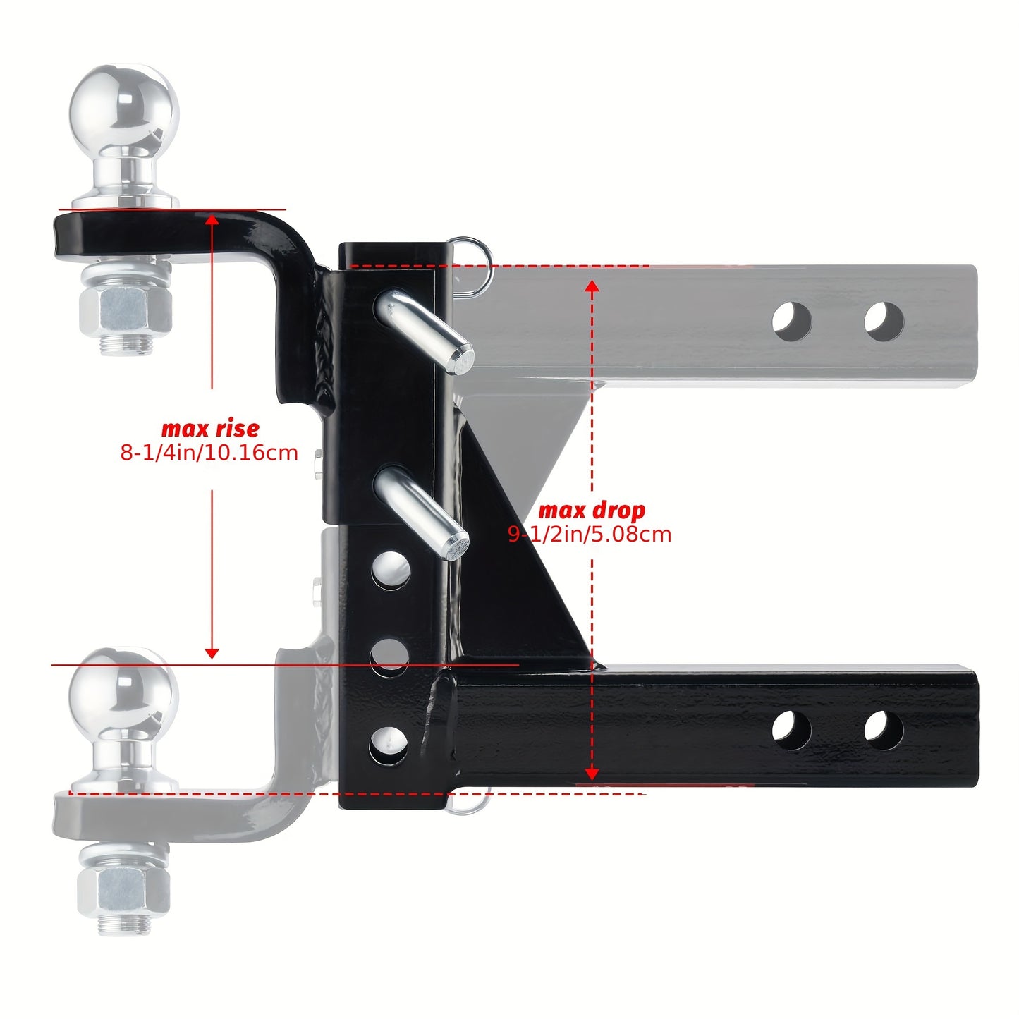 OPENROAD Adjustable Trailer Hitch Ball Mount, Fits 2-Inch Receiver, 1-Inch Hole, 7500lbs, 9-1/2" Drop/ 8-1/4" Rise Drop Hitch, Tow Hitch for Heavy Duty Truck with Stainless Steel Pins