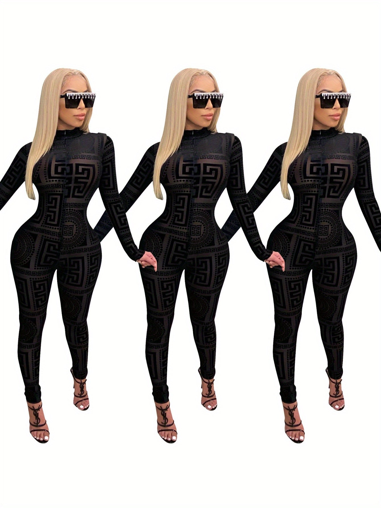 Women's Sexy One-Piece Outfit - Non-Transparent Long Sleeve Jumpsuit, Machine Washable Party & Everyday Jumpsuit for Women (S-XXL) - D9459