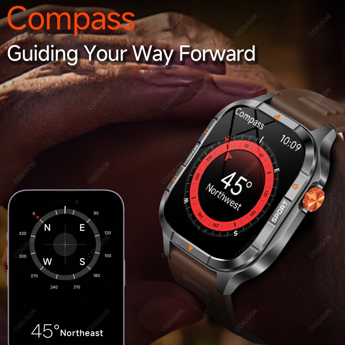 COIUSOR Men's & Women's Heavy-Duty Smart Watch with 1000mAh Battery, IP68 Waterproof, 2.01" HD IPS Display, ic, -like Compass & Wireless 5.3 - Rugged Outdoor Smartwatch for,, -Grade Fitness Tracker