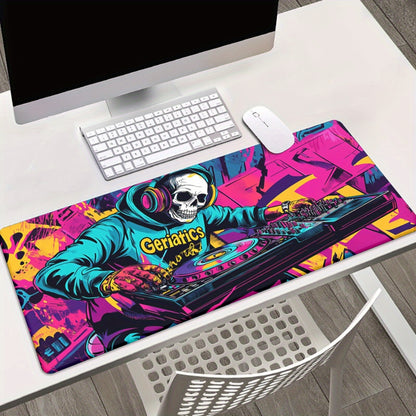 1pc Vibrant DJ Skeleton with Musical Notes HD Printed Desk Pad - XXL Mousepad, Keyboard & Gaming Mat, Rubber Base, Ideal for Office & PC Gamers, Perfect Gift for Family & Friends, Gaming Desk Accessory|Vibrant Desk Mat|Rubber