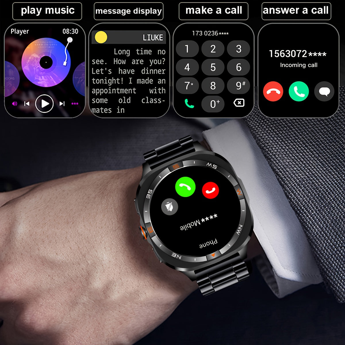 COIUSOR Men's Smartwatch with 360P IPS Display, GPS L1+L5 Dual-Frequency Positioning, wireless call sync SMS alerts 1.46-inch, Compass, Altitude, Air Pressure, 3D Dly Video Watch Face, 800mAh Rechargeable Battery, USB Chargin