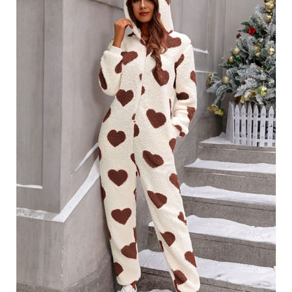 ' Plush Bodysuit - Cozy Hooded -Neck Jumpsuit, Winter Warm Clothing Suitable for Christmas, Machine Washable Solid Color Clothing (No Parts)