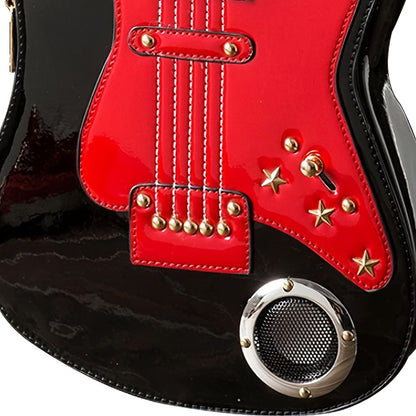 Electric Guitar Shaped Fashionable PU Crossbody Bag for Women, Solid Color, Detachable Shoulder Strap, USB Speaker, Zipper Closure, Polyester Lining, Edge Paint, Hip Hop Style, Detachable Strap, Electric Guitar Bag