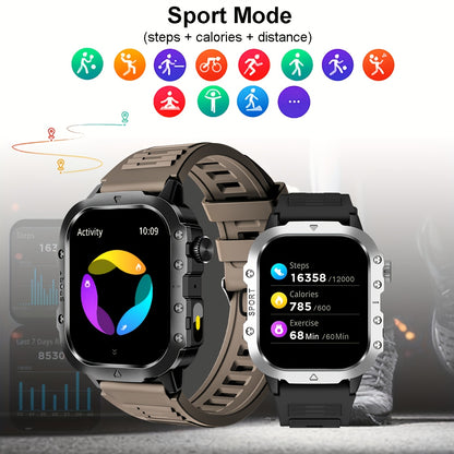 New Smart Watch 2.01 inch Large Screen LED Flashlight Outdoor Sports Watch Altimeter Barometer 100+Sports Mode Multimedia Information Viewing Weather Pedometer Fitness Tracker Compatible with Android for iphone Perfect Holida