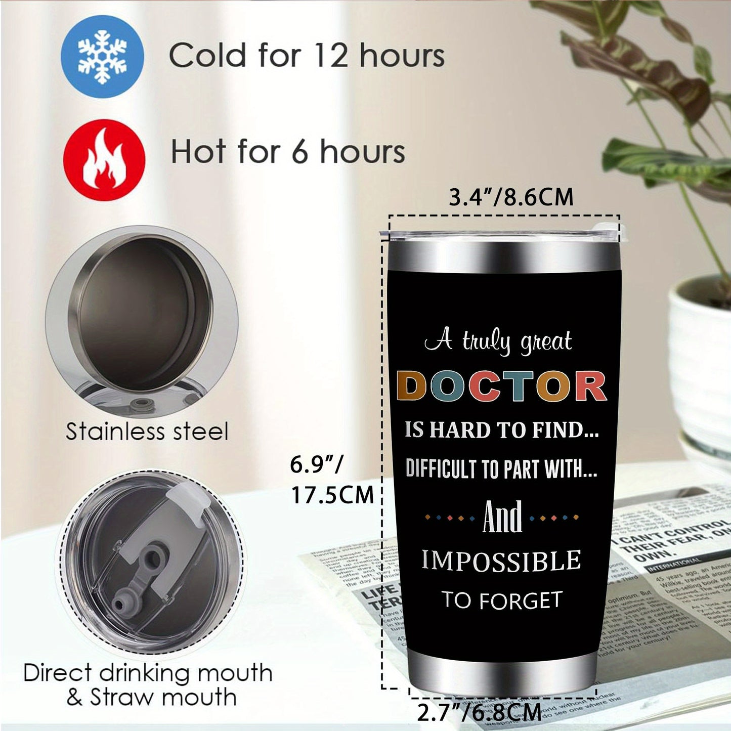 Doctor Gifts - 20oz Tumbler, Doctor Appreciation Gifts for Men & Women, Best Retirement Gifts for Doctors, Dr. MD Cup, Future Doctor Graduation Gift- Stainless Steel Edge Design