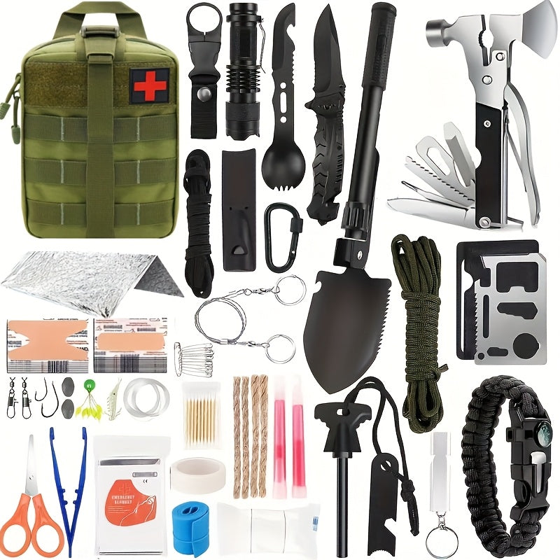 MOLLE System Survival & First Aid Kit - All-in-One Outdoor Emergency Gear with MOLLE-Compatible Backpack/Leg Strap Attachment, Heavy-Duty Supplies (Bandages, Tourniquet, Bleeding Control) for Camping, Hunting, Hiking -