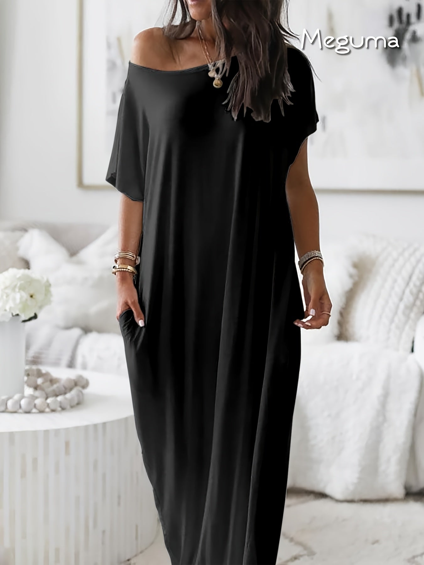 Women's Elegant Long Dress - Soft Breathable House & Outdoor dress, Loose Fit Maxi - Machine Washable Everyday & Formal wear - All-Season Women's Clothing, Skinfriendly Fabric