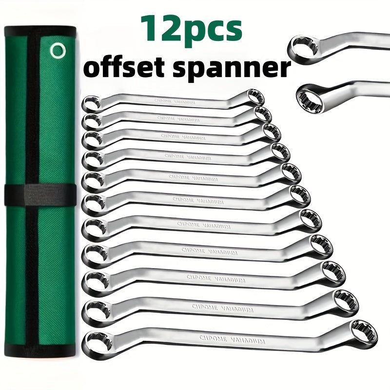 [12pcs Double-Ended Wrench Set] 12pcs Double-Ended Combination Wrench Set, Offset Wrench, Common Models in Life, Chrome Steel Mirror Anti-Rust Process, Strong And Durable, Suitable for Motorcycle, Car Repair And Plumbing Indu