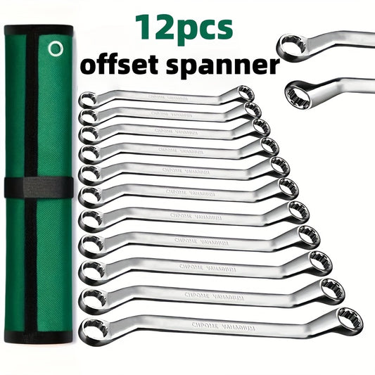 [12pcs Double-Ended Wrench Set] 12pcs Double-Ended Combination Wrench Set, Offset Wrench, Common Models in Life, Chrome Steel Mirror Anti-Rust Process, Strong And Durable, Suitable for Motorcycle, Car Repair And Plumbing Indu