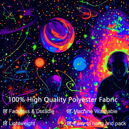 1pc Neon Glow-in-the-Dark DJ-Themed Tapestry - UV Light Reactive Fabric - Large Horizontal Wall Hanging with Neon Glow-in-the-Dark DJ & DJ Equipment Design for Bedroom, Party Decor, Home Entertainment - No Installation Needed