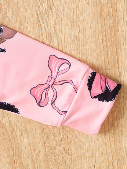 Two Casual, Stylish, And Versatile Round Neck Long-Sleeved Pajamas And Loungewear Sets for Girls, Featuring Random Prints of Girls' Faces, Perfect for Spring And Autumn.