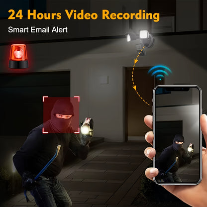 SUNAOK LED Smart Security Camera, 27W, 2300 Lumens, 5700K, IP65, 3 MegaPixel, HD Live View, 393.7inch Infrared Night Vision, Supports Two-way Voice & Human Shape Detection & CloudStorage, Enhanced Motion Detection, Built-in S