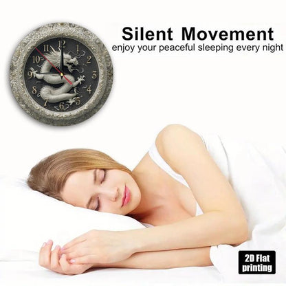1pc Asian Dragon Wall Clock - Large Face with Black Hands & Golden Hands, Beige/White/Gray/Black Wood Frame - Non-Ticking Silent Sweep Movement - Easy-to-Read Analog Clock for Living Room, Kitchen, Office, Birthday/Holiday Gi