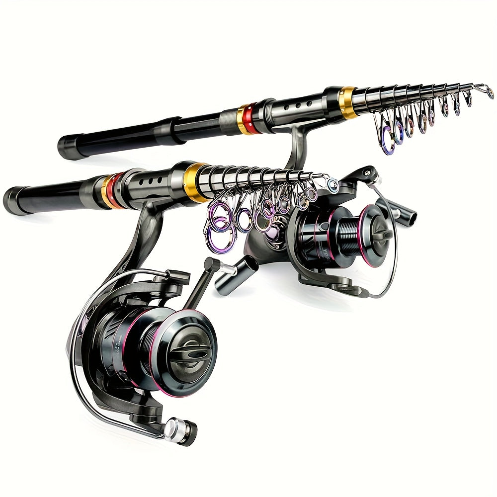 Carbon Fiber GHOTDA New Fishing Rod Combo - Includes 1 Telescopic Rod, 1 Spinning Reel, Foldable Fishing Rod, Suitable for Saltwater & Freshwater Fishing