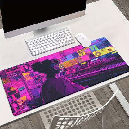 1pc XXL Neon-Lit DJ Scene Mouse Pad - Vibrant Office & Gaming Decor, Non-Slip Rubber Base, Large Desk Mat with Music-Themed Design, Perfect for Gamers & Office Use, Gaming Desk Accessory | Vibrant Desk Decor | Functional Desk