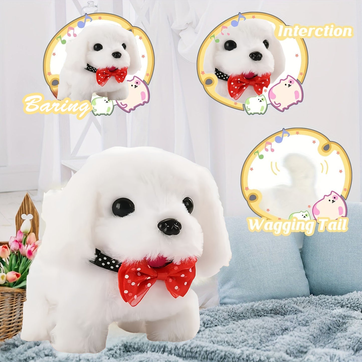 2025 New Interactive Robot Dog Puppy with Expressive Eyes, Realistic Barking & Walking, Soft Plush Body with Fluffy Fur, Tail Wagging & Sound Effects, Lifelike Robot Pet Companion for, Teens, Adults - Ideal Gift for Birthdays