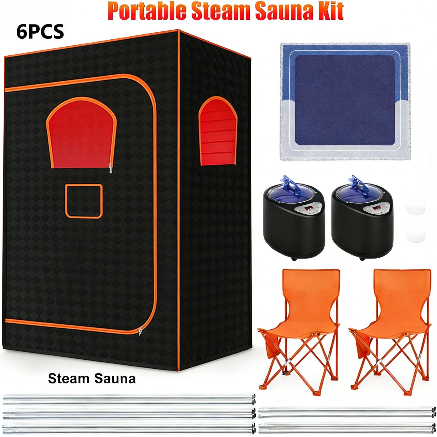 71" x 49" x 36" Portable Double Steam Sauna Tent | Full Body Spa with 2 Steamers, Electric, Foldable, High Temperature, Anti-drying and Leak-proof, Zipper Window, PVC Material, Suitable for Gym and Bathroom Use