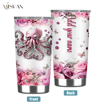 1pc Customized Name Stainless Steel Tumbler | 20oz/22oz/40oz Insulated Water with Lid, Reusable, Round Shape, 304 Stainless Steel, Ideal for Easter, Thanksgiving, Father'S Day, Mother'S Day, Graduation, White Diamond Butterfl
