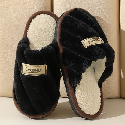 Women's Winter Plush House Slippers - Cozy Indoor/Outdoor Moccasins with Soft & Non-Slip PVC Sole, Beige/Black/Pink/Brown/ - Cushioned Warmth for Home, Hotel, Spa - Easy-Care Fabric Upper (No Maintenance)