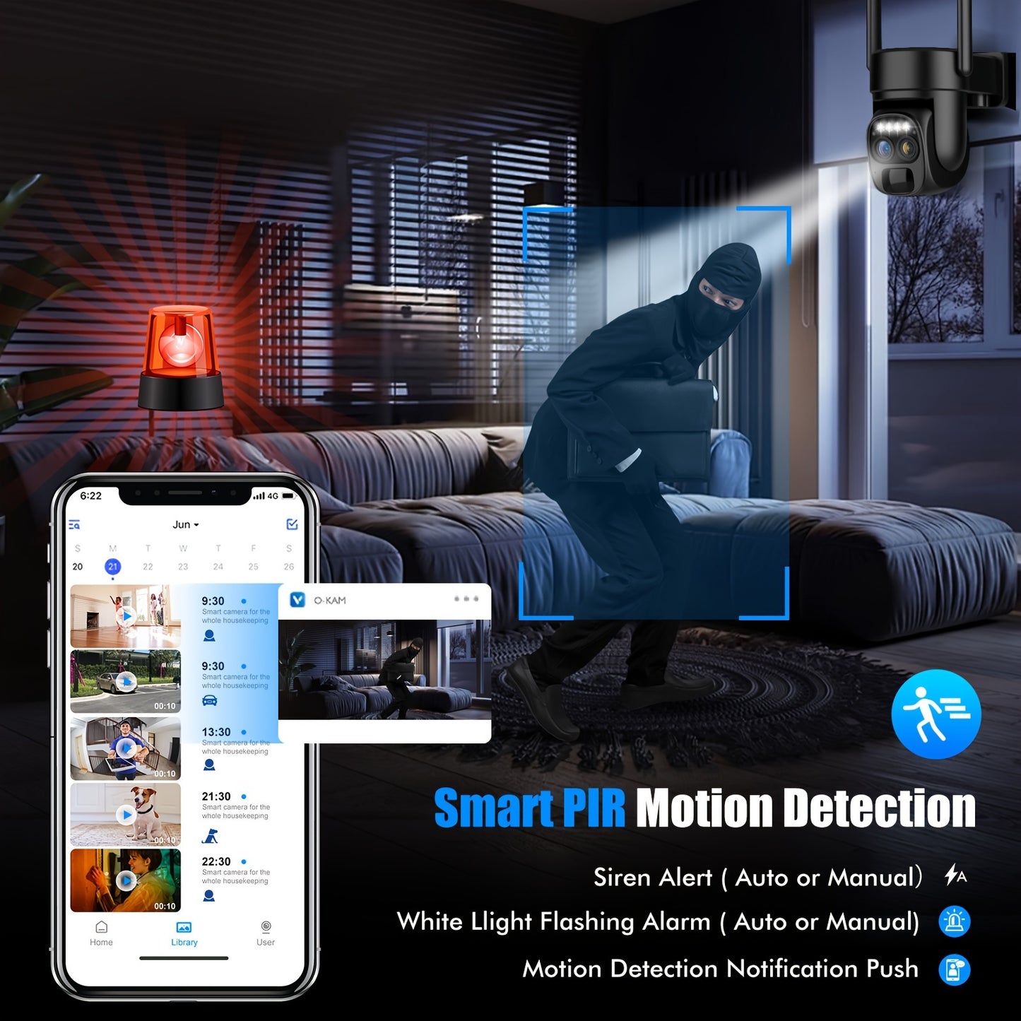 6pcs [10x Zoom] 360-degree Low-power Solar Panel Battery 2K FHD WiFi with Spotlight Alarm, Motion Detection, Color Night Vision, Two-way Audio And IP66Waterproof., Outdoor Surveillance, Smart Home Security, Modern Security, W
