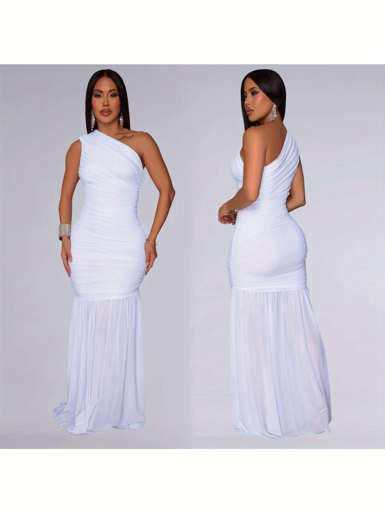 European and American Fashion Women's Dress with Slanted Shoulder and Sheer Color;