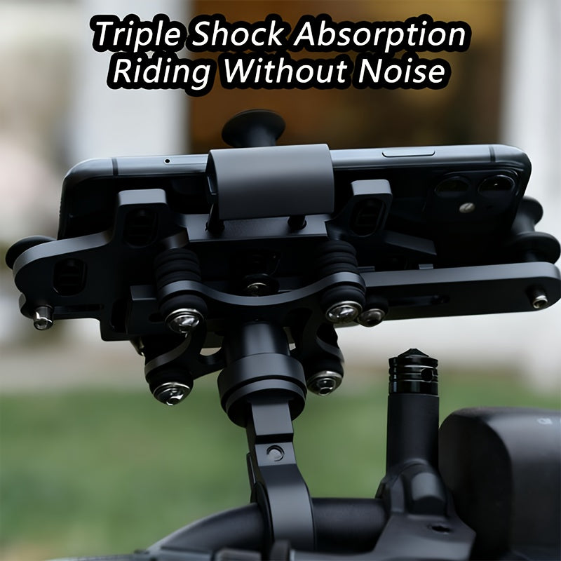 Aluminum Alloy Motorcycle Phone Mount Holder [Dual Vibration Dampener] [Metal Adjustment Arm] Motorcycle Accessories, for 4.7-7.2 Inch Samsung Apple Phone, Bike Phone Grip, Handlebar Phone Mount, Compact Holder, Sturdy Constr