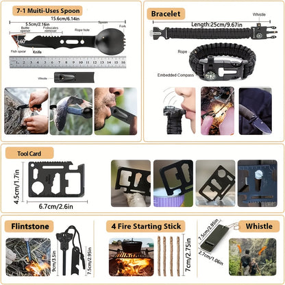 MOLLE System Survival & First Aid Kit - All-in-One Outdoor Emergency Gear with MOLLE-Compatible Backpack/Leg Strap Attachment, Heavy-Duty Supplies (Bandages, Tourniquet, Bleeding Control) for Camping, Hunting, Hiking -