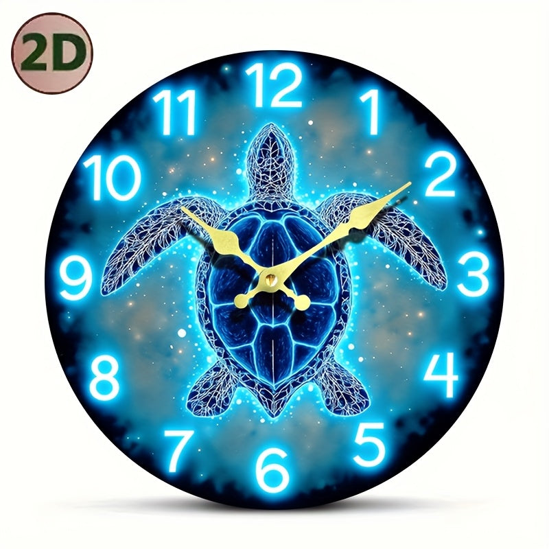1pc JFHT Round Wall Clock, Dreamy Sea Turtle Design, Silent Non-Ticking Wooden Clock, Ideal for Bedroom, Living Room, Office, Kitchen, Bathroom - Battery Operated (Batteries Not Included), Kitchen Timepiece|Artistic Wall Cloc