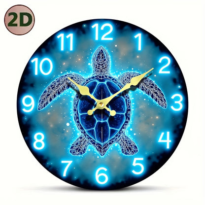 1pc JFHT Round Wall Clock, Dreamy Sea Turtle Design, Silent Non-Ticking Wooden Clock, Ideal for Bedroom, Living Room, Office, Kitchen, Bathroom - Battery Operated (Batteries Not Included), Kitchen Timepiece|Artistic Wall Cloc