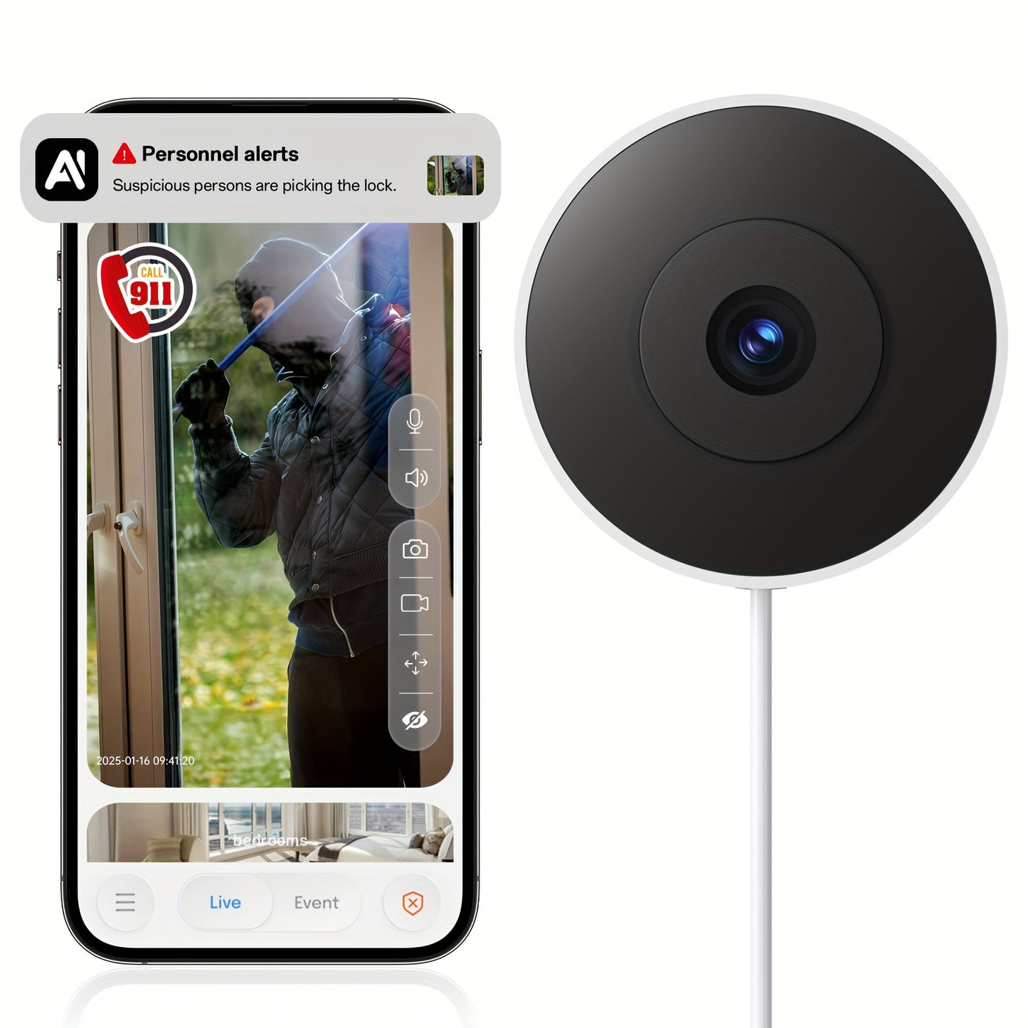Ai Indoor Window Camera - Protect What Matters, 5G WIFI 2K Smart Home Security Camera With Blacklight Full-Color | U.S. Cloud | 911 Emergency Dispatch | Simple 5-Min Setup, 2-Way Audio, Easy Quick Install