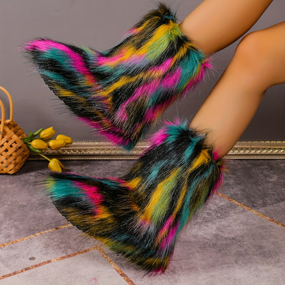 Women's Ankle Boots, Short Boots, Furry Boots European & American Style New Winter Collection Women's Outdoor Faux Fur Boots Faux Fox Faux Fur Boots