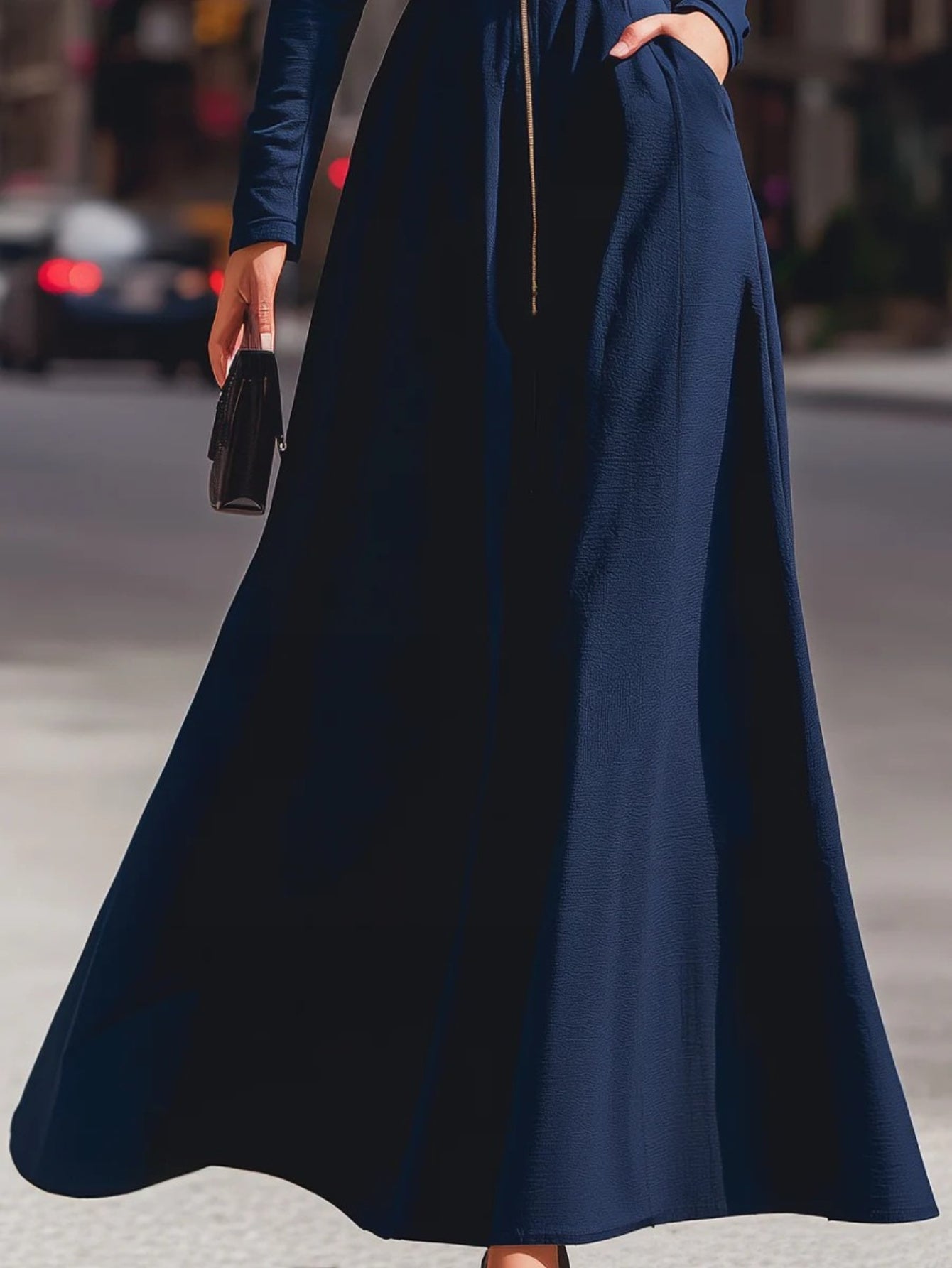 Elegant Women's Dress with a Lapel, Long Skirt, Long Sleeves, Zipper Details, Advanced Tailoring, Waist Cinching,, Flared Design, Fashionable, Elegant, Full of Aura, Queen-like Style, Suitable for Autumn Dates, Parties, Dinne
