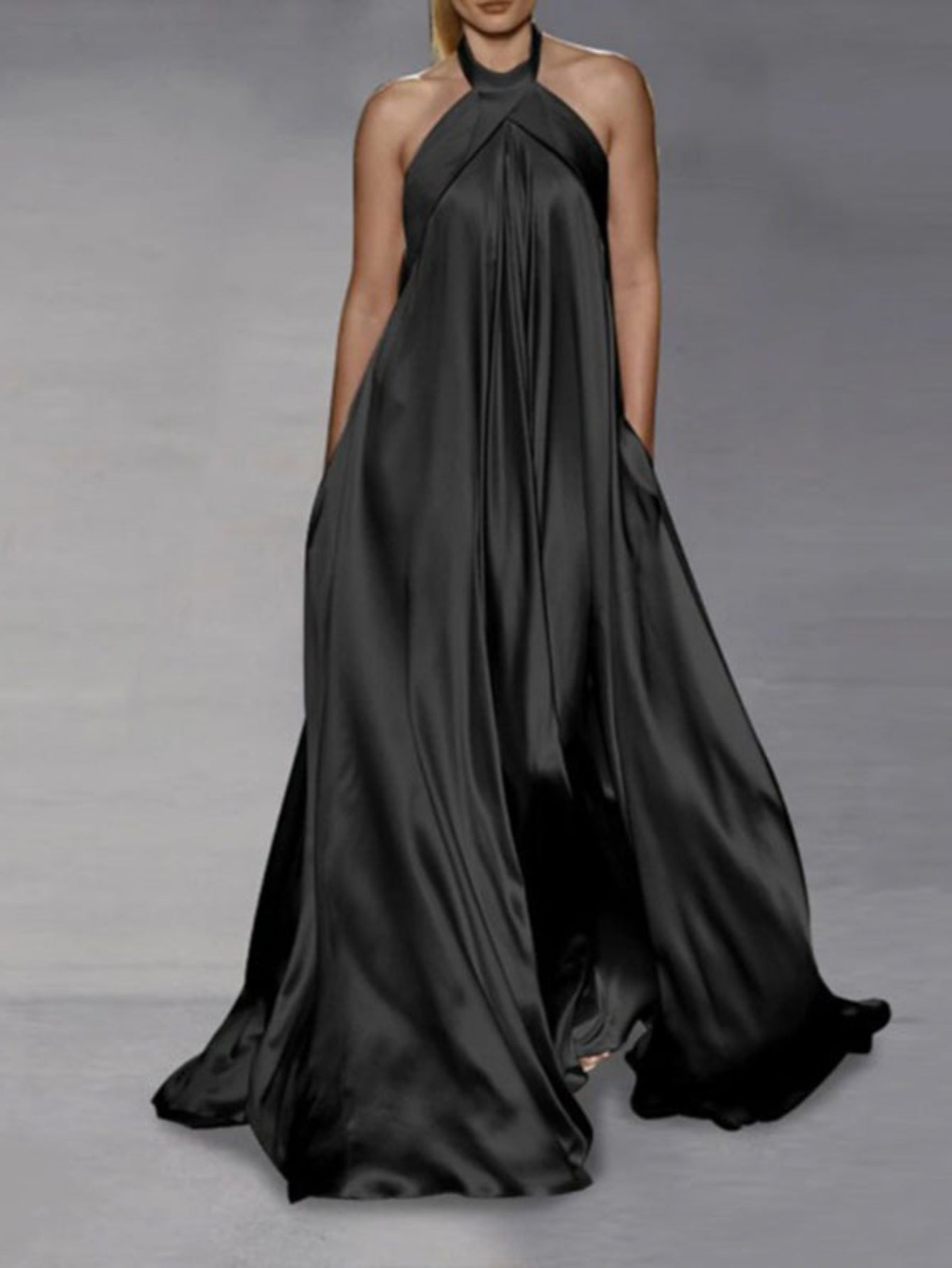 Plus Size, HERTALK Summer and Autumn New Fashion Casual Solid Color Long Flared Dress for Women